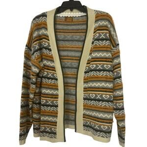 POL Open Front Relaxed Fit Cardigan Sweater Multi Print Small New